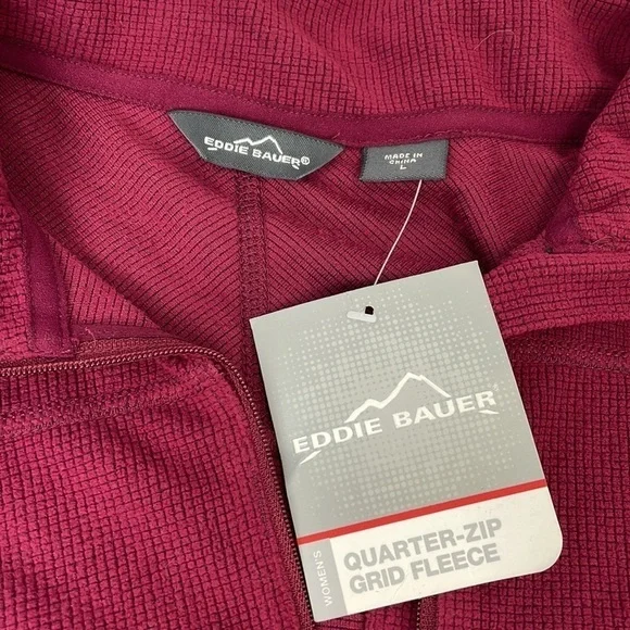 Eddie Bauer Women's 1/4 zip Grid Fleece Top - Burgundy Red - Picture 2 of 6